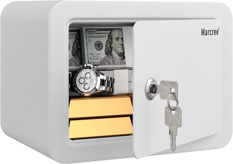 Marcree 0.23 Cubic Safe Box for Kids, Security Safe Steel Construction with Key Lock, Home Safes with Rounded Design for Child Protection, Lock Box for Home, 6.69 x 9.06 x 6.69 Inches, White - Image 1